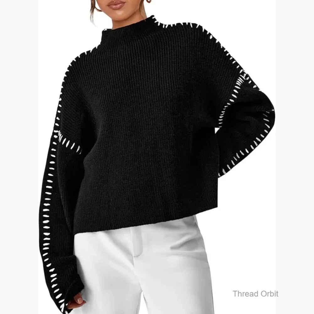 Chunky Knit Mock Neck Oversized Pullover Sweater Winter Fashion Top